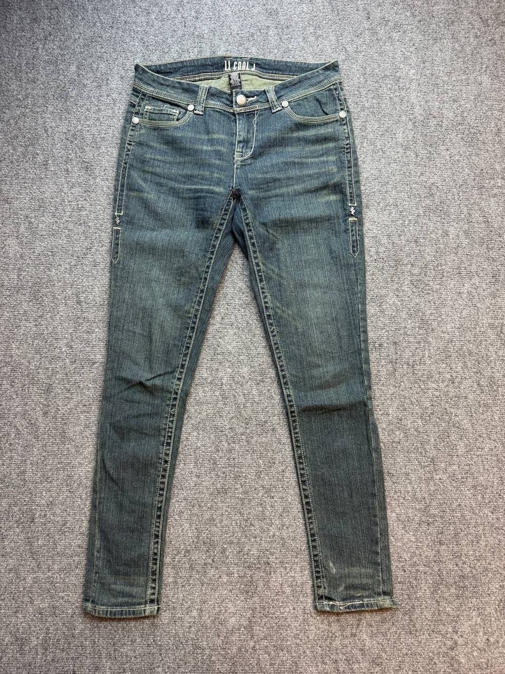 Y2K LL Cool J Women’s Juniors Size 3 Dark Wash Skinny Jeans Cargo Zipper Pockets